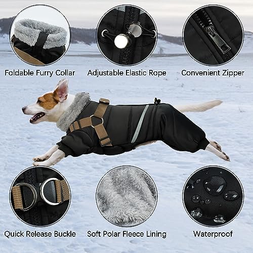BRKURLEG Black Dog Coat with Harness, Dog Winter Jacket, Dogs Onesie Body Warm Jackets, Small Dogs Winter Coats Reflective Windproof Warm Cold Weather Coats, Pet Waterproof Jacket Hiking S - color: Black, size: Small