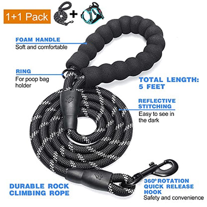 tobeDRI No Pull Dog Harness Adjustable Reflective Oxford Easy Control Medium Large Dog Harness with A Free Heavy Duty 5ft Dog Leash, Black/Blue, M - color: Black/Blue, size: Medium