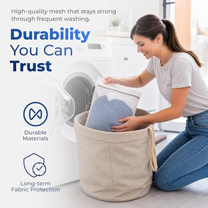 Handy Laundry Zippered Mesh Bags 4-Pack 12"x16", Honeycomb for Delicates | 4-Pack Zippered Honeycomb Mesh Bags 12x16, Machine Washable, for Lingerie Socks Underwear Delicates Wash