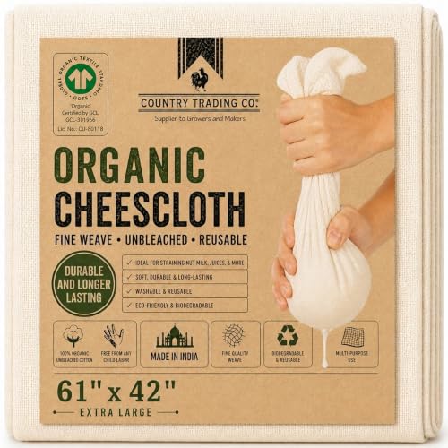 Organic Unbleached Cotton Cheesecloth – GOTS Certified Muslin Cloth for Straining & Cooking, Reusable Kitchen Filter, Large 18 sq ft - size: 18 sq ft (1 pc)