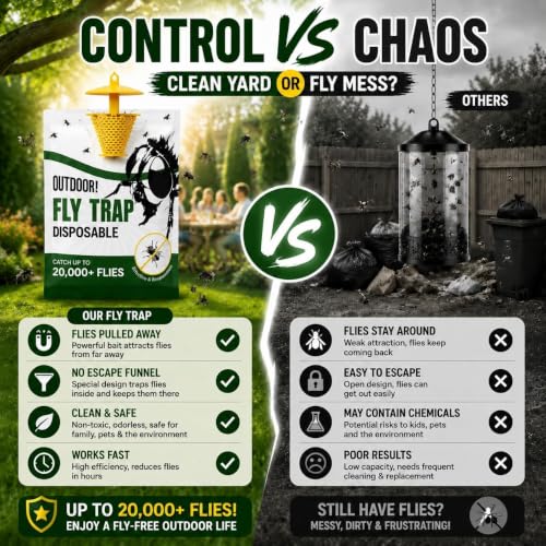 Fly Traps Outdoor 9 Pack, High-Capacity Disposable Water-Activated Hanging Bags - Outdoor Protection Pouches for Horse Stables, Barns, Ranches and Yards