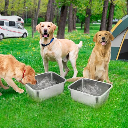 MEWTOGO 2Pcs 3 Gallons Food Grade Stainless Steel Extra Large Dog Bowls - size: 3 Gallons