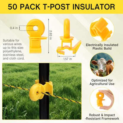 MorningRo 656ft Electric Fence Polywire with 50 Yellow Electric Fence Insulator, 6 Steel Strands Polywire for Reliable Conductivity and Rust Resistance High Conductivity for Garden Farm