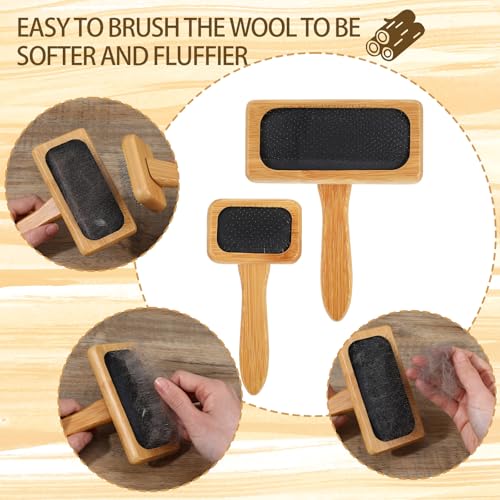 4 PCS Wool Carders, Wooden Hand Carders for Wool, Needle Felting Brush, Slicker Brush with Solid Wood Handle for Craft Felt Project, Dogs, Cat, 2 Sizes