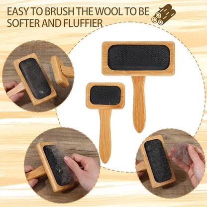 4 PCS Wool Carders, Wooden Hand Carders for Wool, Needle Felting Brush, Slicker Brush with Solid Wood Handle for Craft Felt Project, Dogs, Cat, 2 Sizes