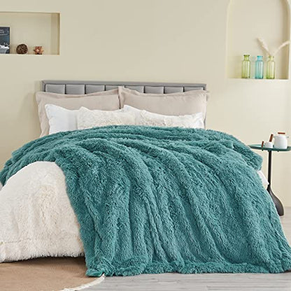 GONAAP Fuzzy Faux Fur Queen Blanket for Couch, Light Teal, 90"x90" - color: Light Teal, size: Queen(90"x90")