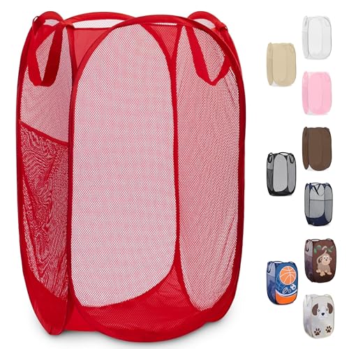 Handy Laundry Collapsible Mesh Pop Up Laundry Hamper 14 x 13 x 24 in, Red - color: Red, 1-PACK