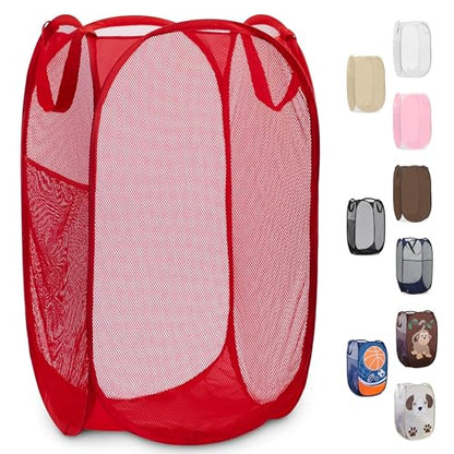 Handy Laundry Collapsible Mesh Pop Up Laundry Hamper 14 x 13 x 24 in, Red - color: Red, 1-PACK