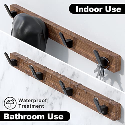 17 Inch Walnut Wood Wall Mounted Coat Rack with 4 Black Hooks, Adhesive Mounted Entryway Hooks, Modern Natural Wooden Pegs for Hanging Coat Clothes Hat Bag Purse Key and Towel - color: Coat Rack with 4 Hooks