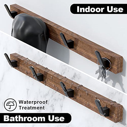 17 Inch Walnut Wood Wall Mounted Coat Rack with 4 Black Hooks, Adhesive Mounted Entryway Hooks, Modern Natural Wooden Pegs for Hanging Coat Clothes Hat Bag Purse Key and Towel - color: Coat Rack with 4 Hooks