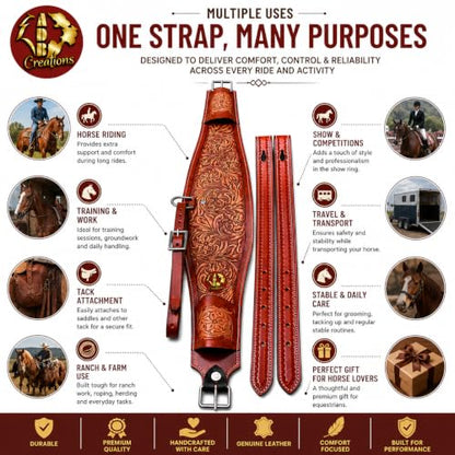ADB CREATIONS Premium Western Floral Tooled Leather Rear Flank Cinch