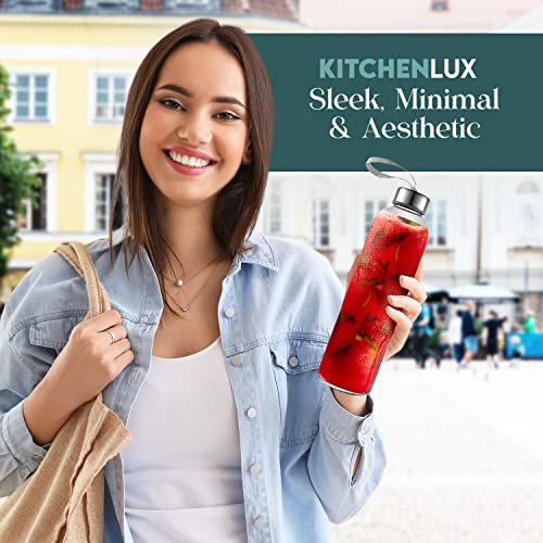 Kitchen Lux 18oz Glass Water Bottles – Pack of 12 Nylon Protective Sleeves, Airtight Screw Top Lids, Portable Carrying Loops - Lead, PVC and BPA Free - Water, Milk, Smoothie, Juice Beverage Glasses