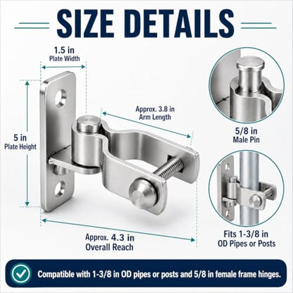 1-3/8 Inch Wall Mount Gate Hinges for Chain Link Fence, Farm and Yard Gates - size: 2 Pack