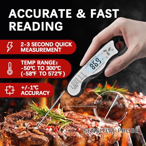 Cooking Thermometer，IP67 Waterproof Meat Thermometer Digital - color: White-2