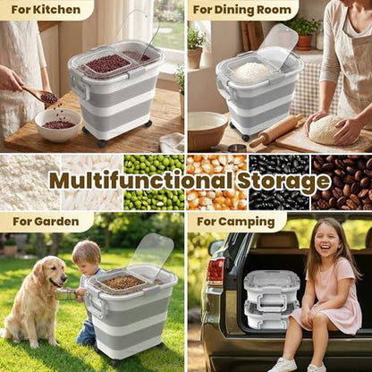 HOYTAMDA 25-35Lbs Rice Container,Collapsible Food Storage Container Wheels - color: Clear/25-35lbs