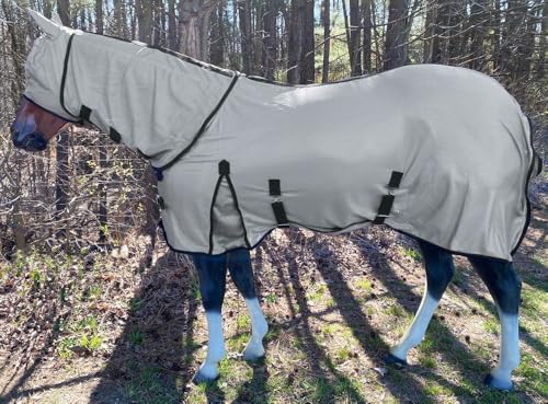Combo Neck Fly Sheet with Leg Straps and Matching Mask - color: Grey - Black, size: 66