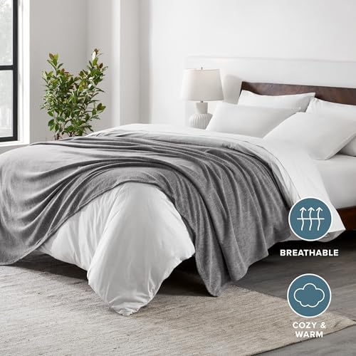 Bare Home Polar Fleece Blanket (Throw, Heather Light Grey) - color: 01 - Heathered Light Grey, size: Throw