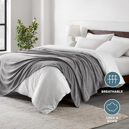 Bare Home Polar Fleece Blanket (Throw, Heather Light Grey) - color: 01 - Heathered Light Grey, size: Throw