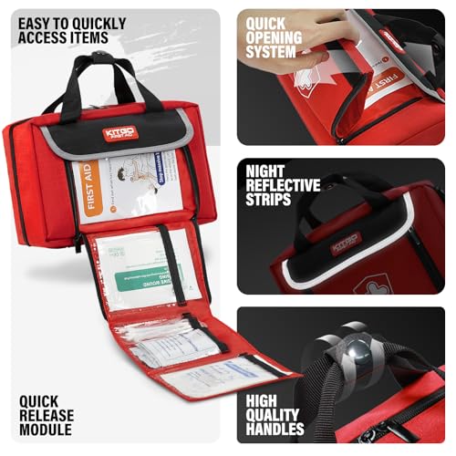 First Aid Kit - Waterproof Compact Small Emergency Medical Trauma Kit for Home, Travel, Camping, Hiking, Vehicle, Workplace Gift for Doctors, Parents, Travelers, Climbers (218 Piece Red) - size: 218 PCS