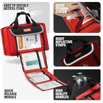 First Aid Kit - Waterproof Compact Small Emergency Medical Trauma Kit for Home, Travel, Camping, Hiking, Vehicle, Workplace Gift for Doctors, Parents, Travelers, Climbers (218 Piece Red) - size: 218 PCS