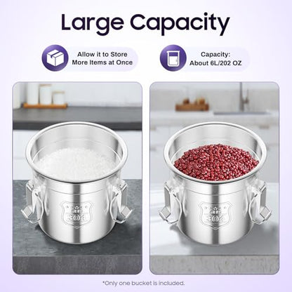 6L Stainless Steel Airtight Canister Rice Cereal Grain Canisters Container Food Oil Sugar Milk Storage Bucket w/Handles+Lid Cylinder Jar for Household Kitchen Bar Restaurants Silver (6L) - color: 6L
