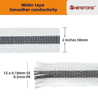 Electric Fence Poly Tape Horse Fencing Tape 656 Feet 200m, 2 Inch 50mm Width, 12 x 0.18mm Stainless Steel Conductors, White and Gray