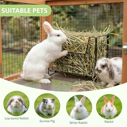 Foldable Rabbit Hay Feeder Metal Wire Guinea Pig Hay Rack Holder for Cage Chew Proof Bunny Hay Dispenser Manager for Chinchillas & Small Pets - Wall Mounted, Hanging or Freestanding (Black)