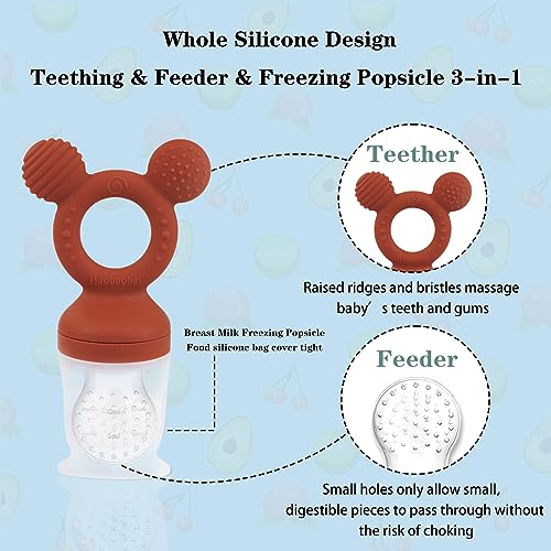 Baby Fruit Feeder, Frozen Teething Toys for Babies, Teether Pacifier with 3 Extra Teats, Eating Essentials, BPA Free Baby Feeding Supplies (Copper) - color: Red