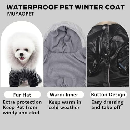 Dog Winter Warm Jacket Coat Pet Cat Hooded Jumpsuit Snowsuit,3XL | Waterproof Dog Winter Parka Coat with Faux Fur Hood;Windproof 4-Legged Warm Puppy Cold Weather Clothes for Small Medium Dogs - size: XXXL(Back17.7inch|Weight18-25LBS)
