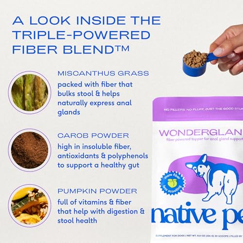 Native Pet WonderGland - Dog Anal Gland Supplement - Promotes Firm Stools, Natural Gland Expression to Help Reduce Scooting - Fiber Food Topper with Miscanthus Grass, Pumpkin & Probiotics - 30 Scoops - size: 30 Servings