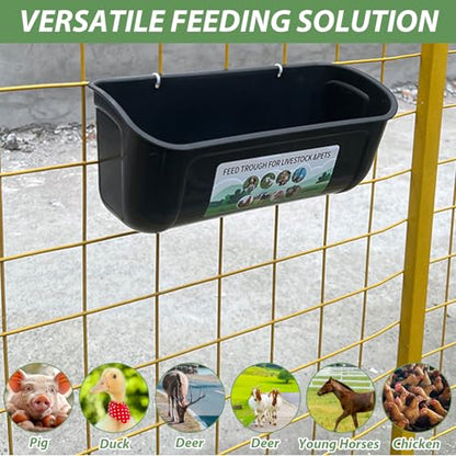 6 PCS Black Goat Feeder Hanging Pig Feeder with Clips 5 Quart Chicken Feeder Trough Poultry Feeder Hanging Goat Mineral Feeder Chicken Coop Feeder and Waters for Livestock, Pets, Poultry