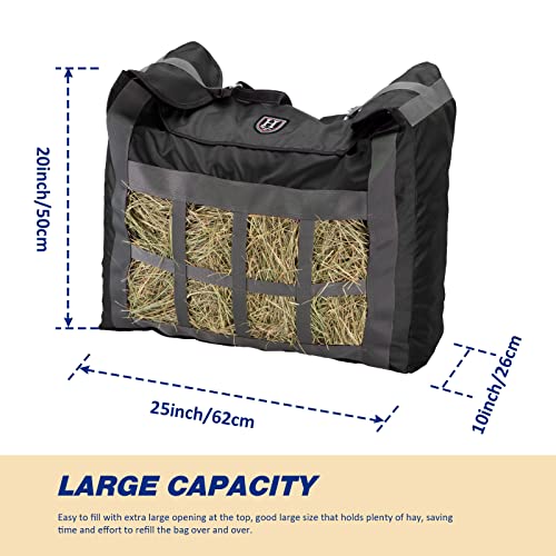 Harrison Howard Premium Durable Slow Feed Horse Hay Bags Oxford Cloth Heavy Duty Large Capacity Horse Feeding Bag-Black - color: Black