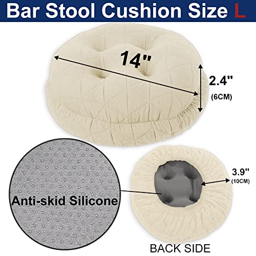 BUYUE Round Bar Stool Seat Cushion, Dia.14 Luxury Fashion Jacquard with Anti-Skid Silicone Bar Stool Cushion Padded (Beige, L,1 Count) - color: Beige, style: Round L