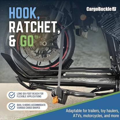 CargoBuckle Mini G3 Retractable Ratchet Straps, 1-in x 6 ft, 2-Pack