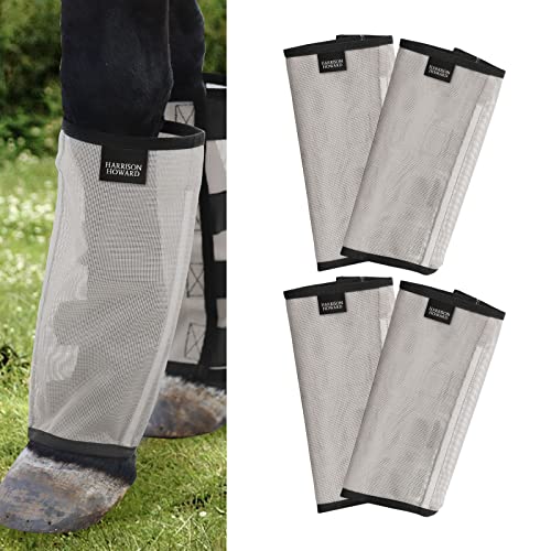 Harrison Howard Loose Fitting Fly Boots UV-Protective Extra Tough Mesh Ventilated Four Fasteners Stay-on Design Protect Horse Legs & Stomp-Reducing Set of 4 Silver Grey Mini - color: Silver Grey, size: Mini