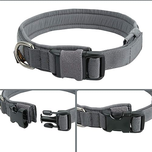 EXCELLENT ELITE SPANKER Tactical Nylon Padded Medium Dog Collar Adjustable - color: Grey, size: S-(13.2"-17.5")