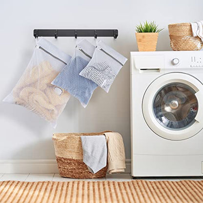Small Honeycomb Lingerie Bags with Hanging Loop- MDSXO 3 Pack Mesh Laundry Bags for Washing Delicates, White Wash Bags for Socks, Bra, Mask, Baby Clothes 10 * 12 inch [3 Pack] - size: 3S(with Loop)