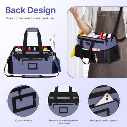 JKAOO Large Wearable Cleaning Caddy Bag with Handles, Denim Blue | Adjustable Shoulder & Waist Straps, Removable, Waterproof Tote for Cleaning Supplies, Home, Car, Office - color: Denim Blue