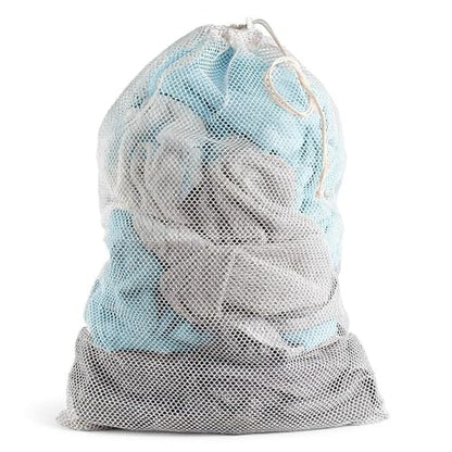Extra Large Mesh Laundry Bag Heavy Duty Mesh Wash Bag with Drawstring Closure for College, Dorm, Travel, Family and Apartment Dwellers, 27 x 36 Inches, White - color: white