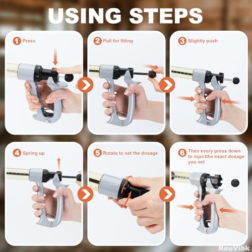50ml Semi-Auto Repeating Livestock Syringe Gun, 5 Dose Settings - color: Silver Gray50ML-B