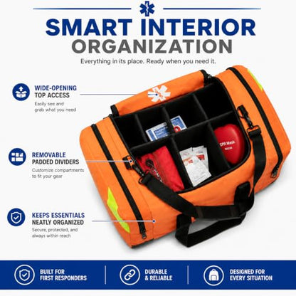 NOVAMEDIC NM-4124 Empty Trauma First Aid Medical Bag, 21"x15"x5", Multi Compartment First Responder Carrier for EMT, Paramedics, Emergency and Medical Supplies Kit, Lightweight and Durable (Orange) - color: Orange