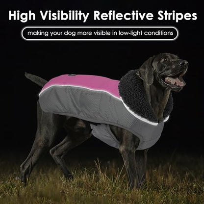 Petglad Dog Coat, Waterproof Ripstop Dog Winter Jacket with Leash Hole, Reflective Adjustable Warm Pet Fleece Snow Sweater for Small Medium Large Dogs - Pink, L - color: Pink, size: L