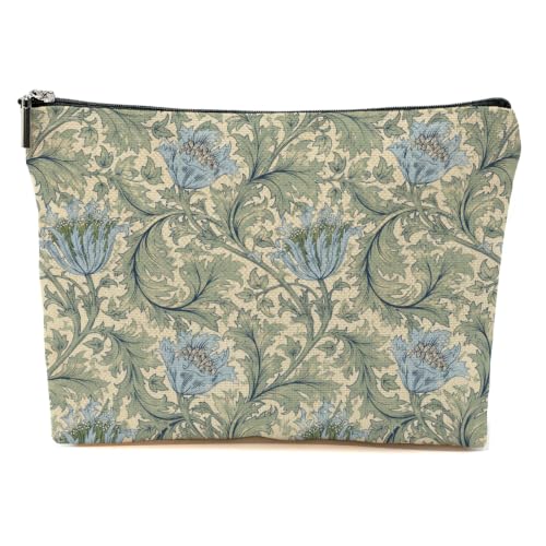 Blue Leaves William Morris Floral Makeup Bag Green Cosmetic Bag - color: Multicolor 1612