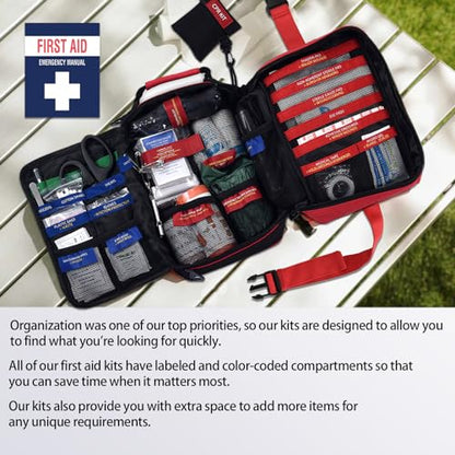 Advanced First Aid Kit, Comprehensive Trauma First Aid Kits with Labelled Compartments for Cars, Home, Office, Backpacking, Camping, Traveling, and Cycling -Upgrade 324 Piece - size: Max Kit