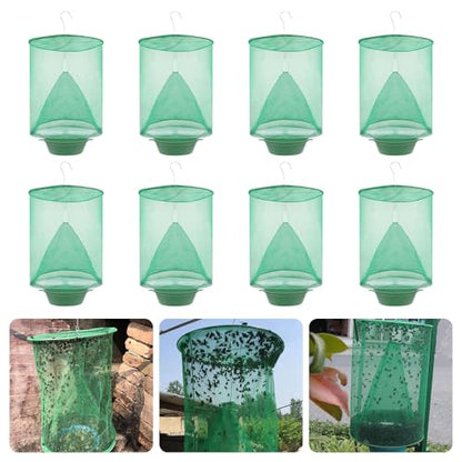 8 Pack Ranch Horse Fly Trap Outdoor Hanging, Reusable Stable Fly Catcher Cage with Food Bait Tray for Farms, Patios, Backyards and Ranches