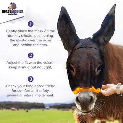Donkey Fly Mask with Long Ears - (Blue) Mini Donkey Fly Mask with Ears Protection from Insects and Bugs, Soft Mesh Fabric with Adjustable Fastener, Flymask for Donkeys Made in USA - color: Blue, size: Mini Donkey
