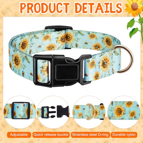Talltalk 2 Pack Goat Collars with Bells Grazing Copper Bell and Adjustable Nylon Collar Set Loud Bronze Bell for Farm Sheep Cow Sheep Dog Accessories Goat Owner Gift(Sunflower)