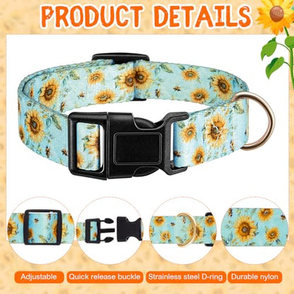 Talltalk 2 Pack Goat Collars with Bells Grazing Copper Bell and Adjustable Nylon Collar Set Loud Bronze Bell for Farm Sheep Cow Sheep Dog Accessories Goat Owner Gift(Sunflower)