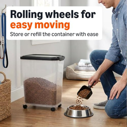 Amazon Basics Pet Food Storage Container with Wheels, BPA-Free, Detachable Scoop, 30lbs Capacity, Reliable Seal - size: 30lbs