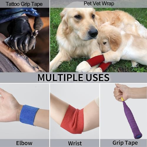 24Pcs Self Adherent Cohesive Bandages Wrap Self Adhesive 2 inch Red - color: Red, size: 24Pcs